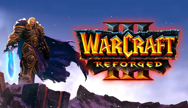 Warcraft III Reforged key art with game logo and fantasy character portrait.